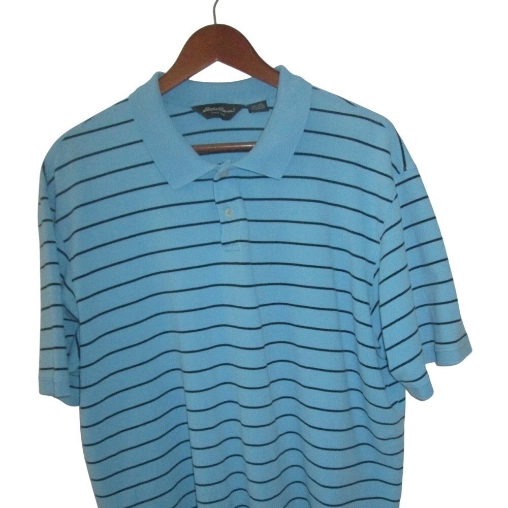 Eddie Bauer Polo Shirt Mens XL Blue Striped Excellent Short Sleeve Cotton Top